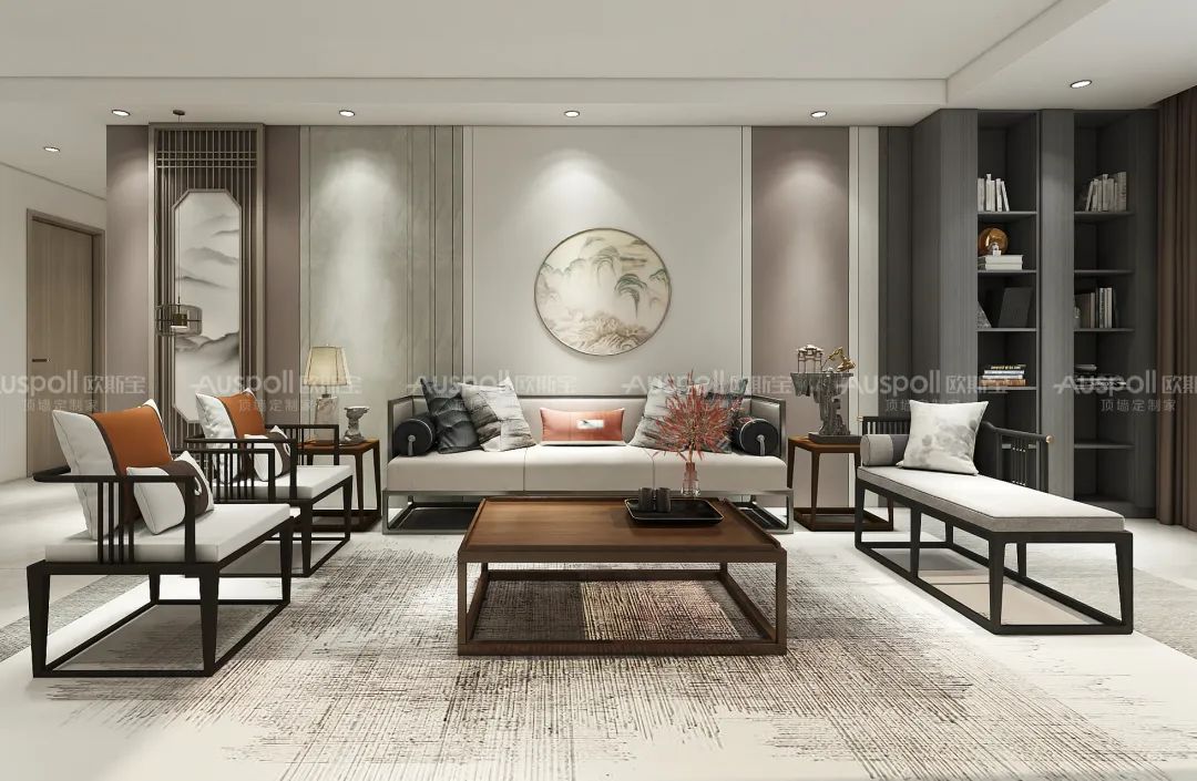 这是c7电子娱乐登录入口集成吊顶新中式空间效果图